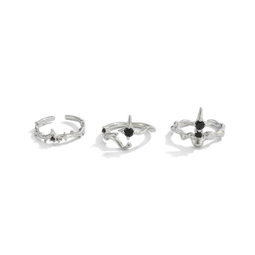 Salircon 3Pcs/set Fashion Silver Color Star Open Rings Women Men Punk Metal Geometric Adjustable Finger Ring Couple Jewelry Gift