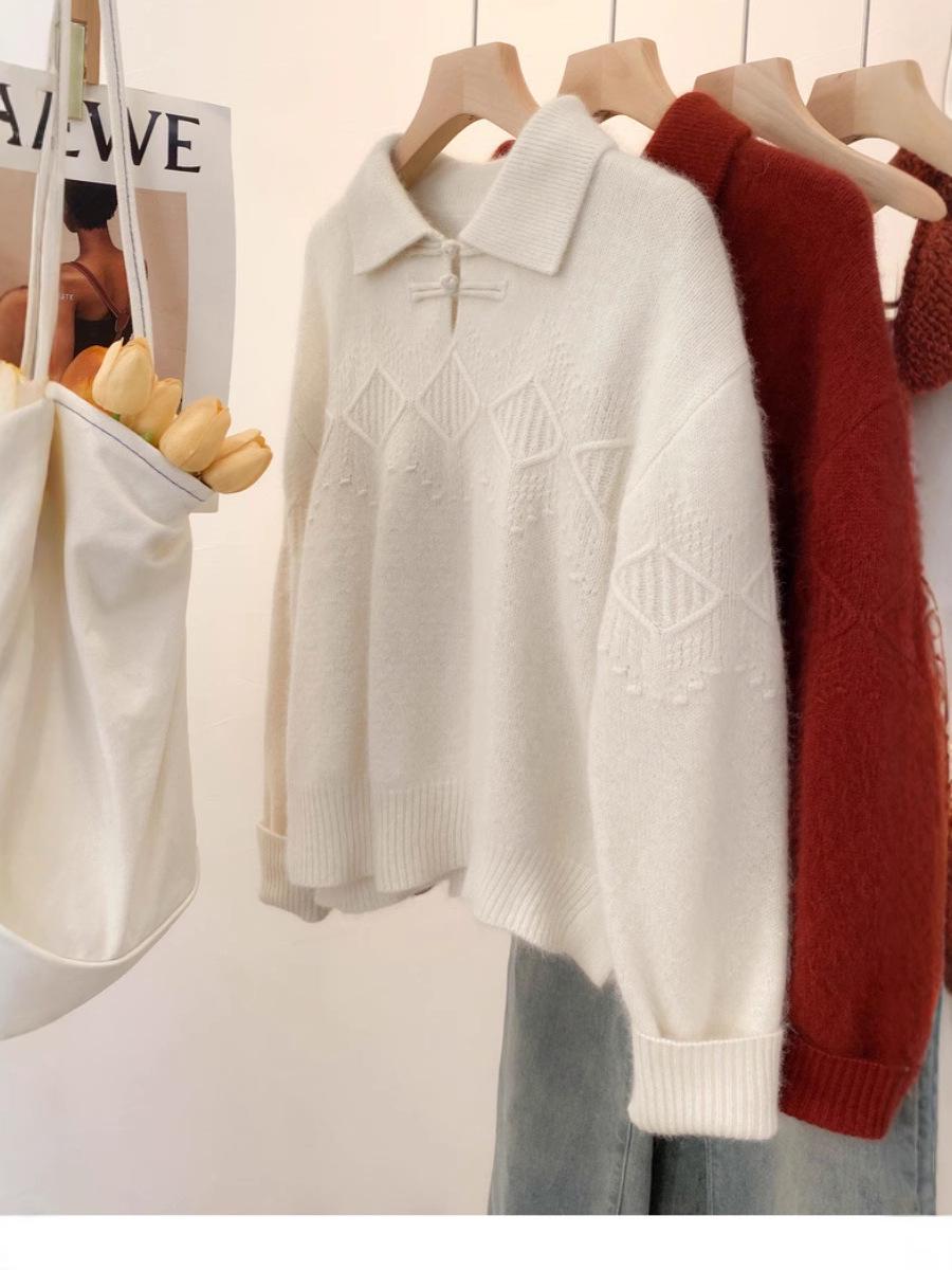 

Women s New Autumn/Winter Pure Wool Polo Collar Sweater - Chinese Style, Cozy and Thick Knitwear L