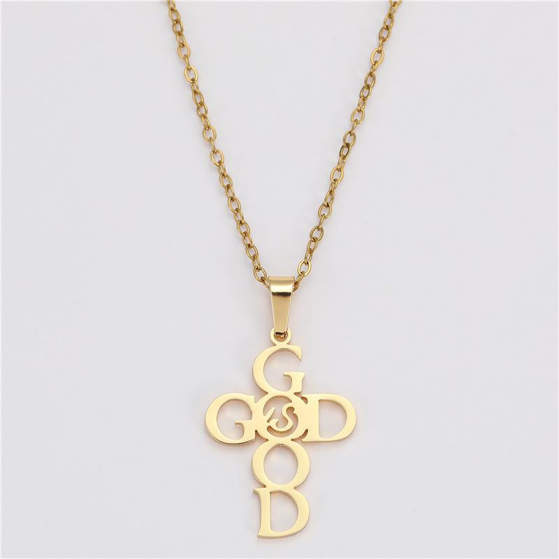 Stainless Steel Peach Heart Cross Necklace Light Luxury High Sense English Letter Style Fashion Items