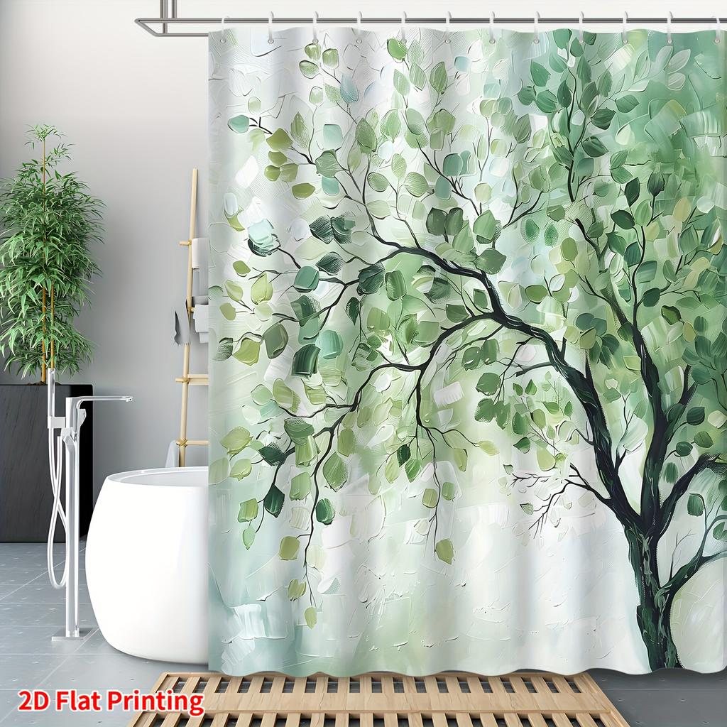 Green Tree Leaf Shower Curtain Machine Washable All Season Waterproof Privacy Protection Nature Design Modern Elevate Your Space