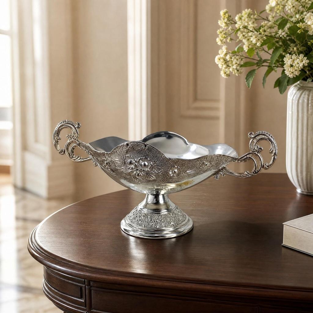 Fruit Bowl with Handles Embossed Pedestal Stylish for Dining Table