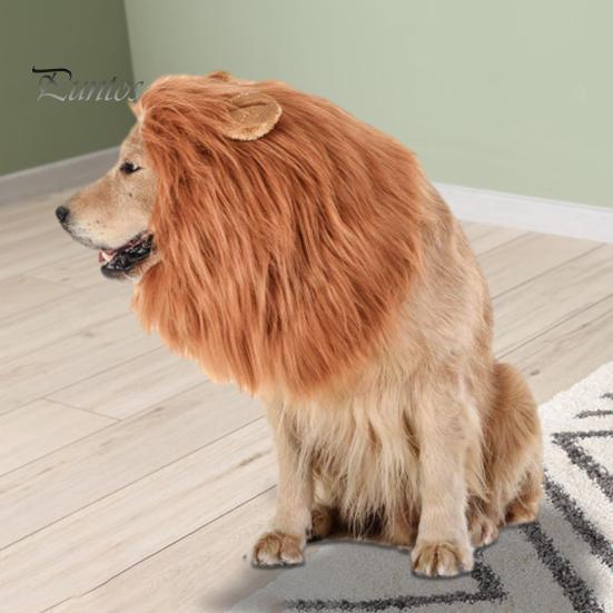 Dog Lion Mane Costume Puppy Wigs Soft Faux Fur Adjustable Head
