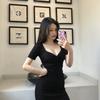 Summer Women's Knitted Dress Slim Fit Waist Cinched Hip Skirt Elegant Drawstring Bodycon Short Dress
