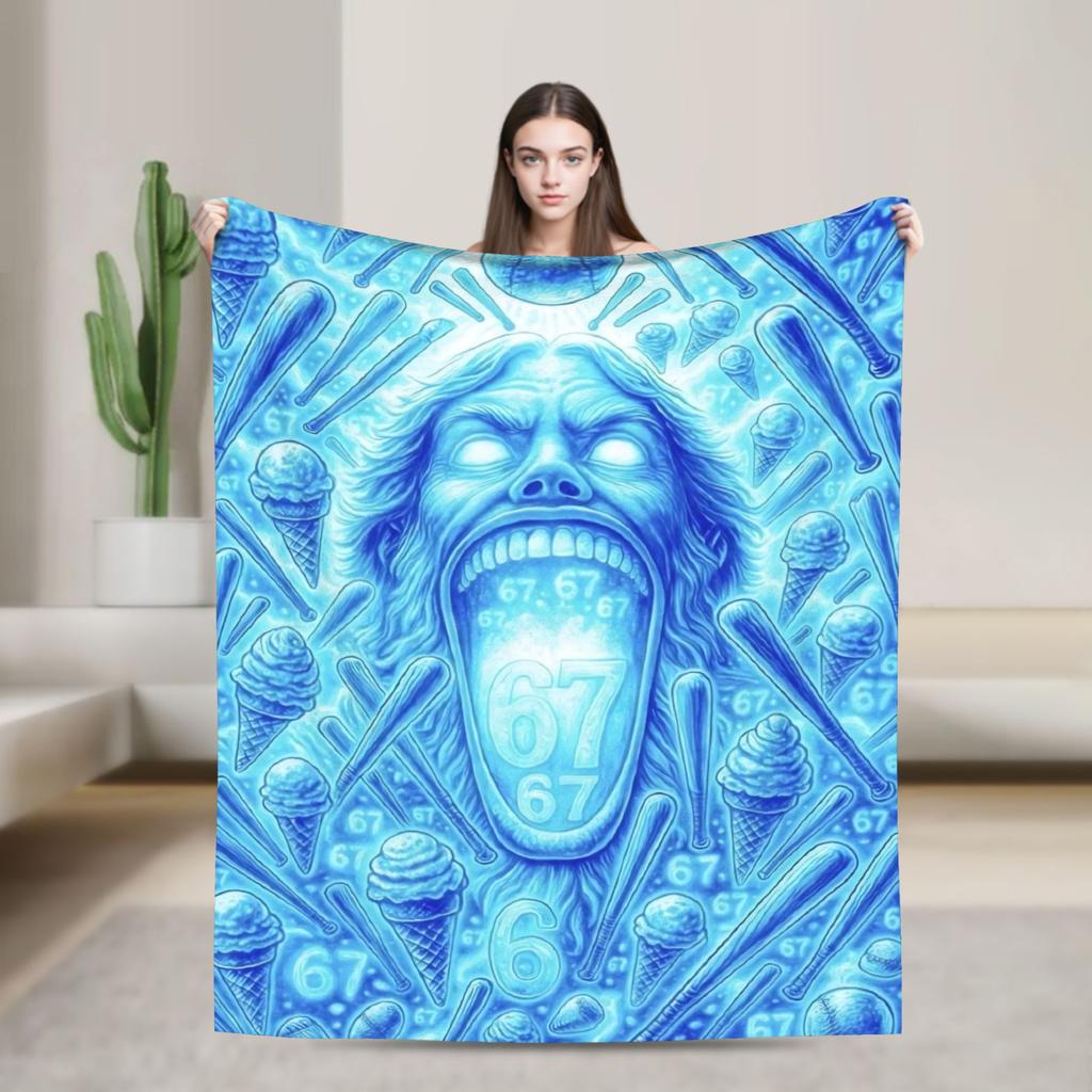 67 Six Seven Funny Meme Blanket Quality Warm Soft  Throw Blanket Winter Girls Boys Living Room Graphic Bedspread