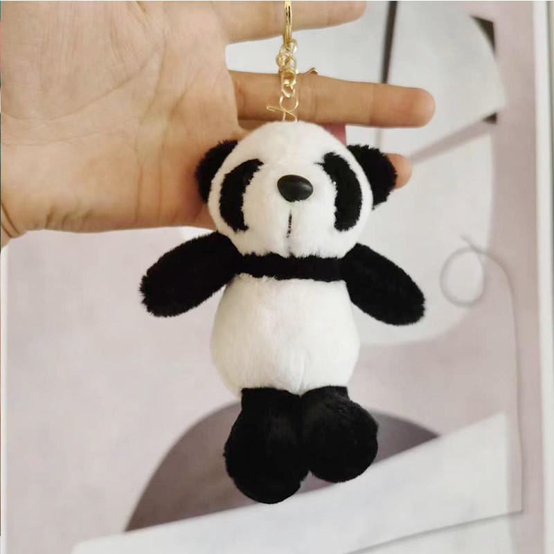 Adorable Panda Plush Keychain Fuzzy Mini Animal Doll Black Stuffed Toy