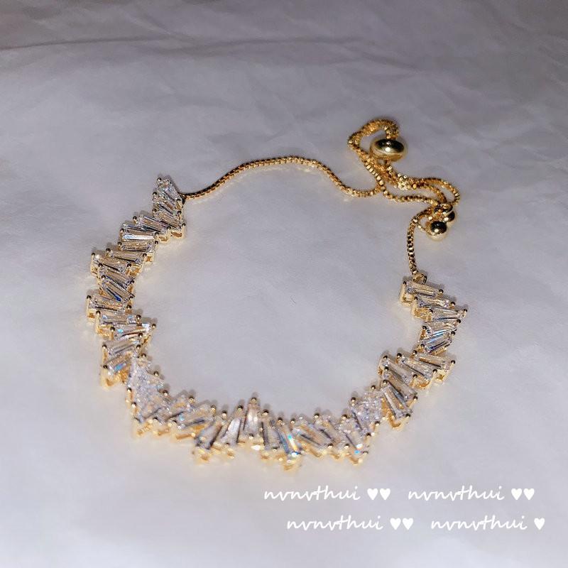 Bright Colored Gemstone Bracelet, 18K Gold Plated Irregular Full Diamond Zircon Bracelet, Open Bracelet Colored Sapphire