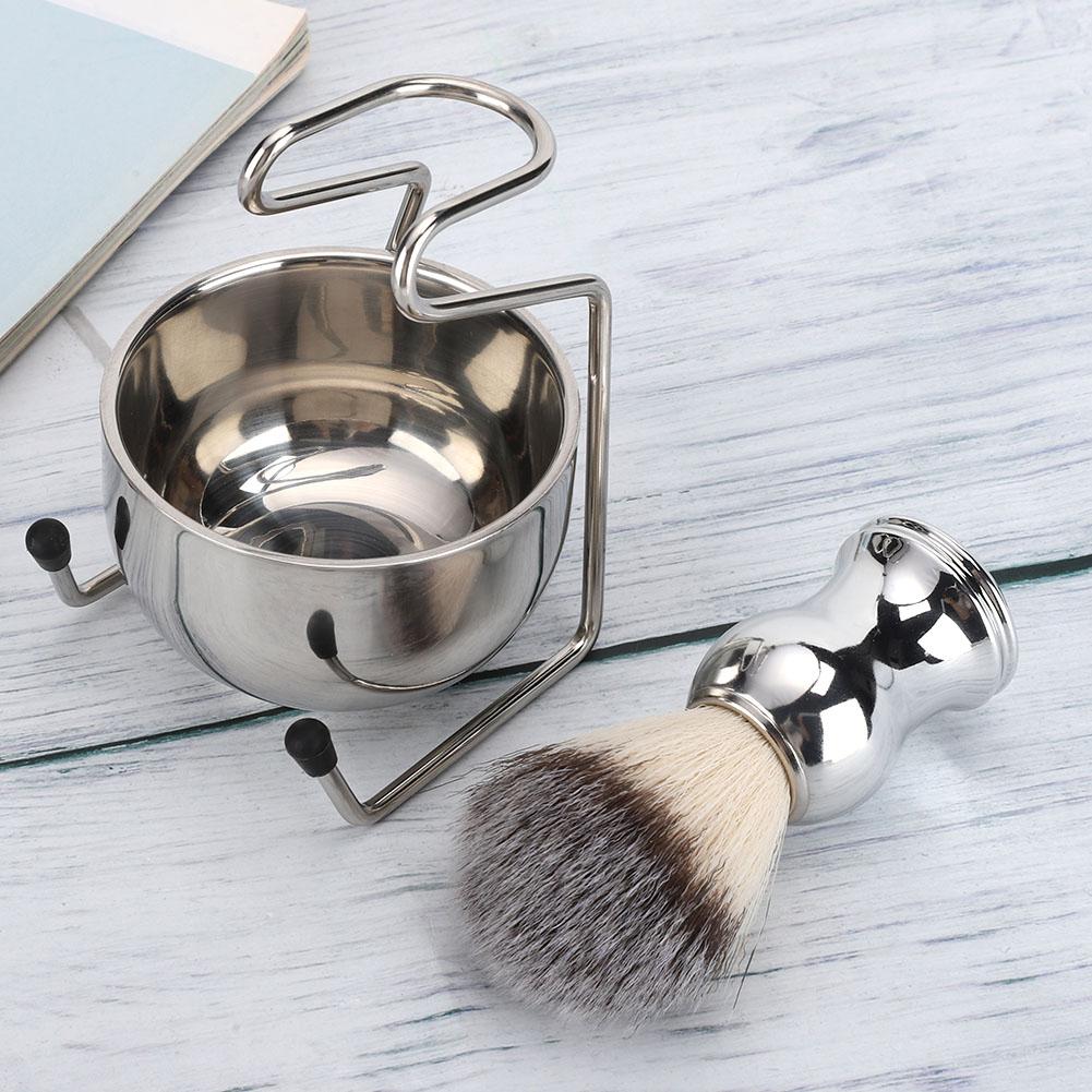 Stainless Steel Shaving Brush Beard Brush Holder Stand Soap Bowl Shaving Tool Set38092