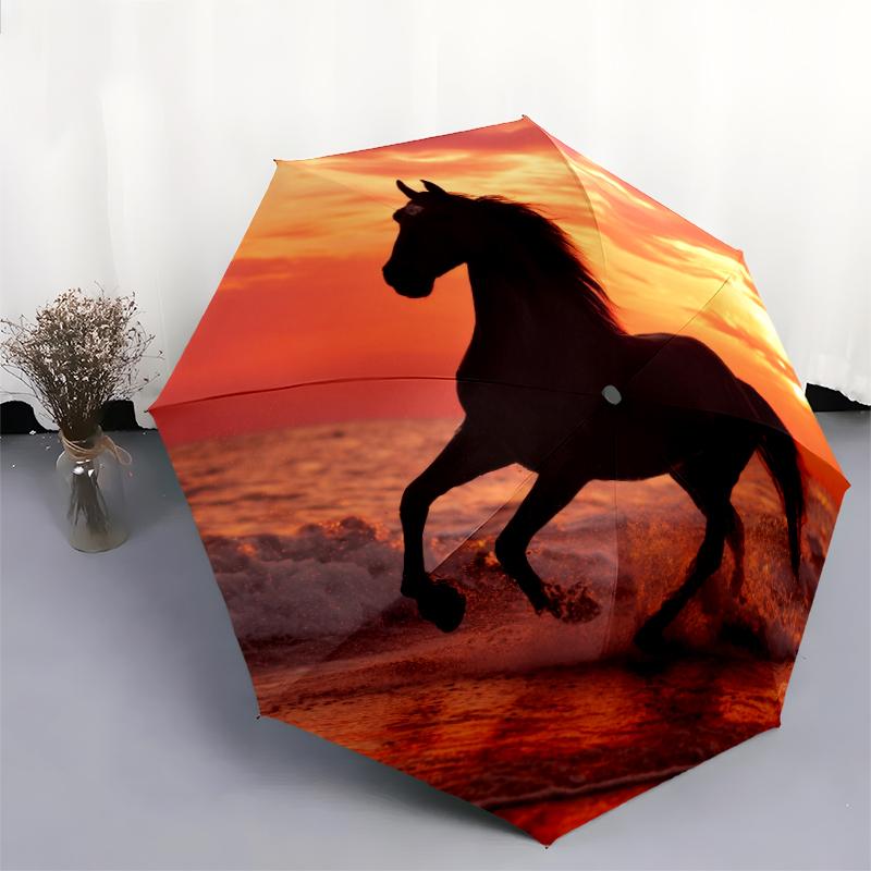 Animals and Sunset Pattern, Automatic Folding Umbrella, Portable and Foldable Design, 8 Ribs, a Christmas or Birthday Gift.