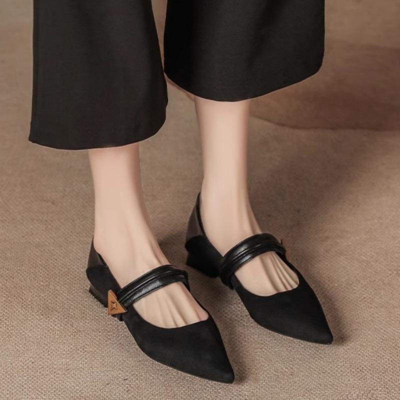 

Fashion Women s Low Heel Shoes Autumn New Pointed Head Shallow Mouth Suede Soft Sole Anti-slip Wear-resistant Low Top Shoes 40 чёрный