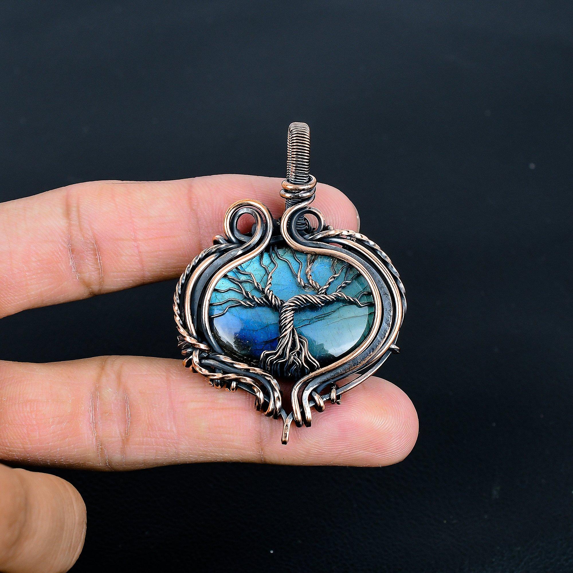 

Подвеска с лабрадоритом, обернутая медной проволокой 999 пробы, Подвеска-Древо жизни из драгоценных камней ручной работы, Подарки для жены, Совершенно новая подвеска 2.36 Inches