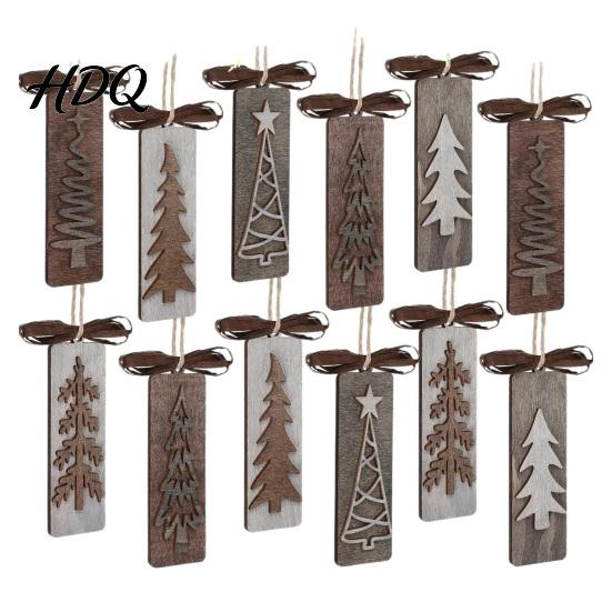 Christmas Tree Gift Tags Wooden Pendant with Lanyard Double Layer Solid Wood Holiday Party Favors Hanging Ornament Bow Decor for Home Winter