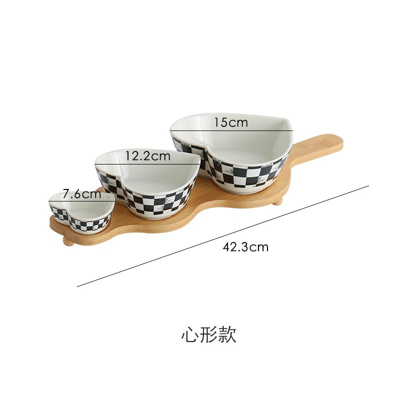 Black and White Grid Geometric Round Ceramic Fruit Platter, Nut Platter, Candy, Afternoon Tea Dim Sum Platter, Wooden Tray