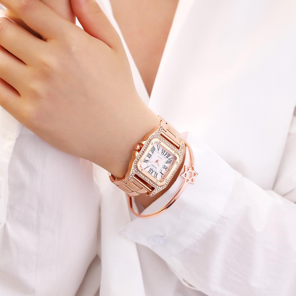 Fashion Luxury Women's Square Watch Diamond Steel Strap Roman Scale Dial Quartz Female Gift Clock Watches
