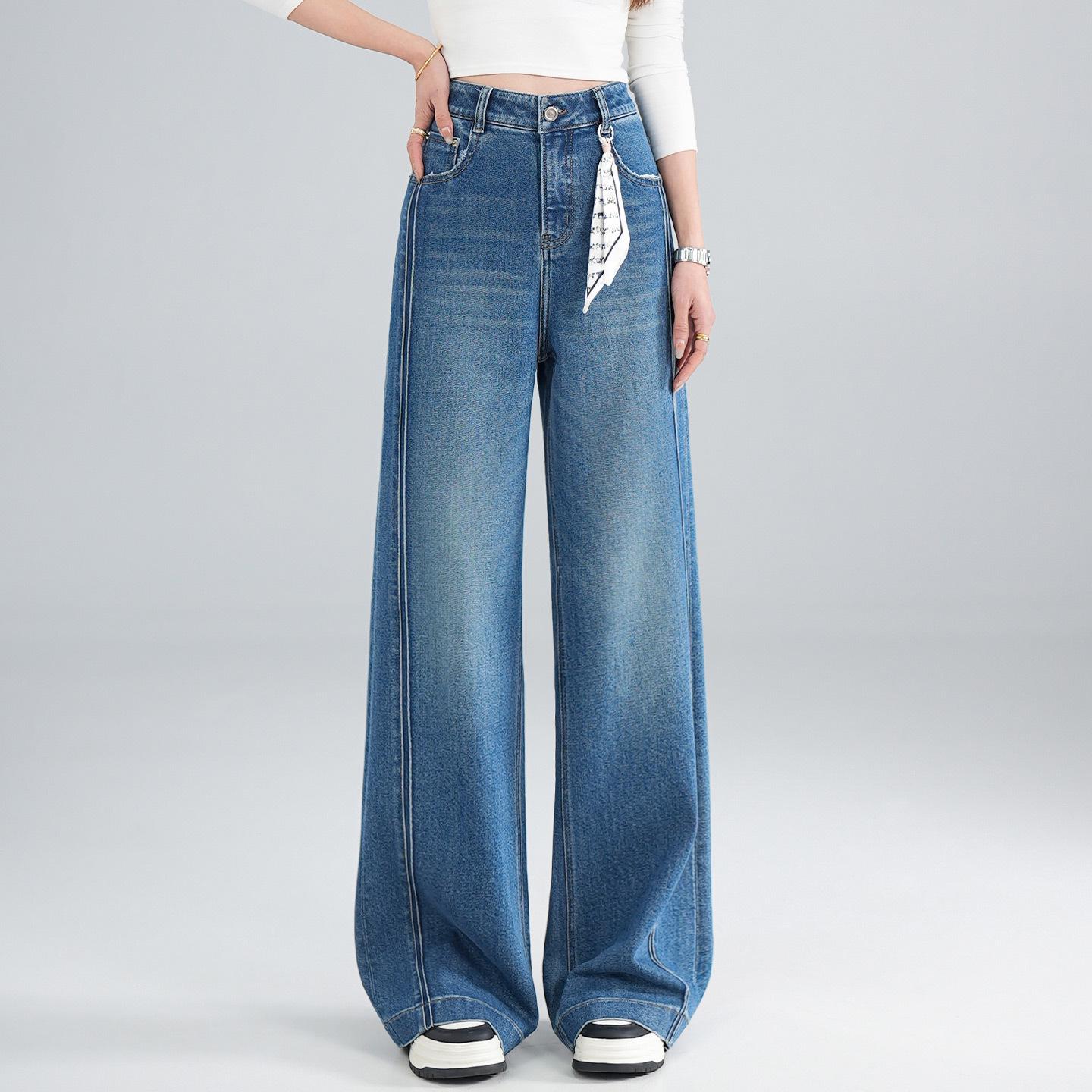 Spring 2026 Women s High-Waisted Slimming Wide-Leg Blue Jeans Size 32