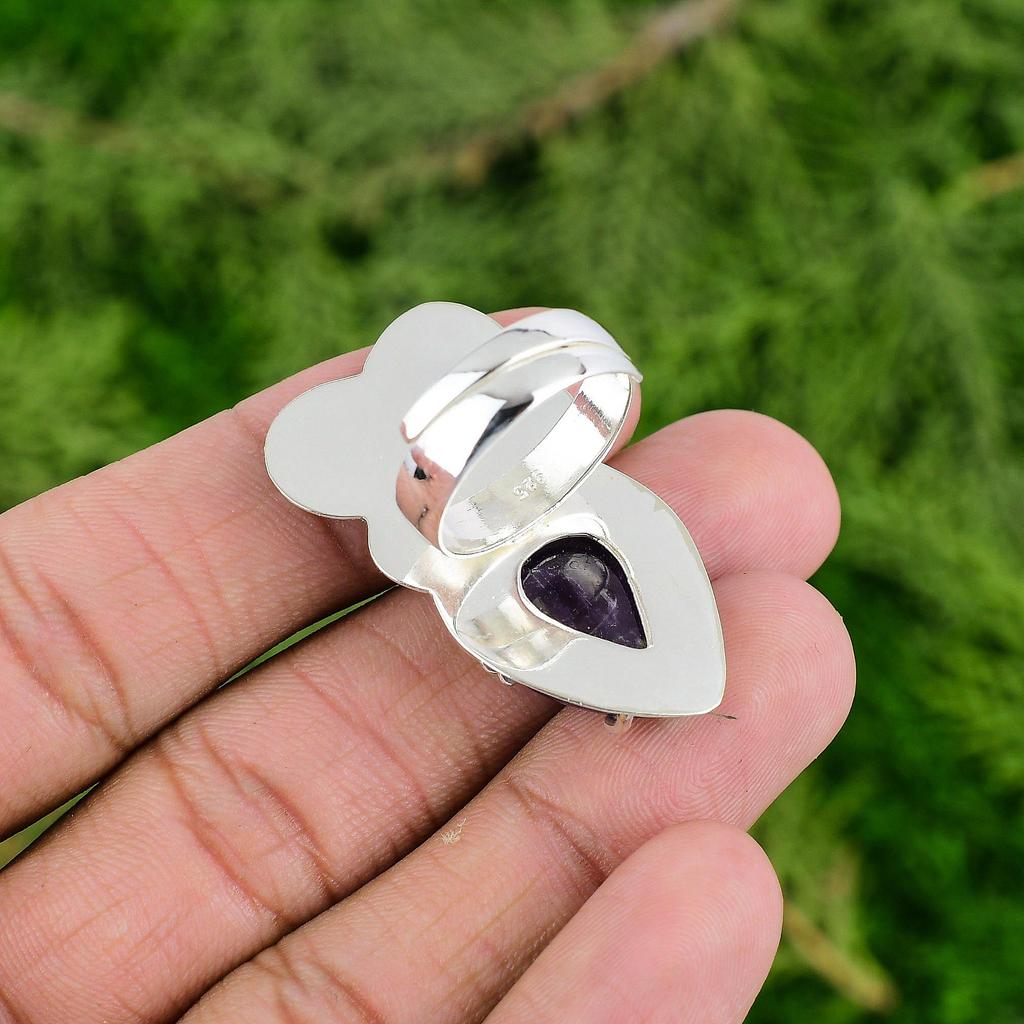 Thanks Giving Day Deal African Amethyst Gemstone 925 Silver Flower Ring Jewelry