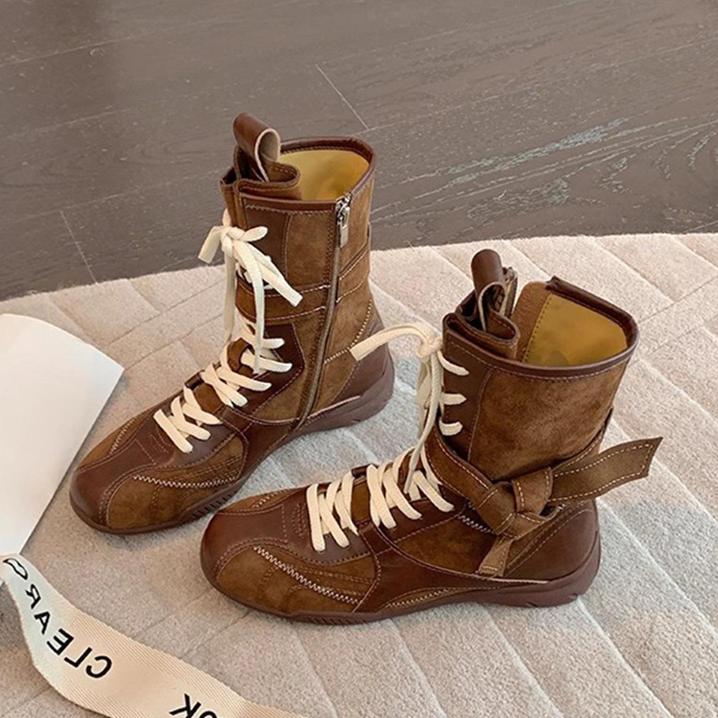 

Ретро кожаные боксерские ботинки женские осень 2025 новые британский стиль ботинки Мартина платформа Майя миди короткие ботинки 40 хаки