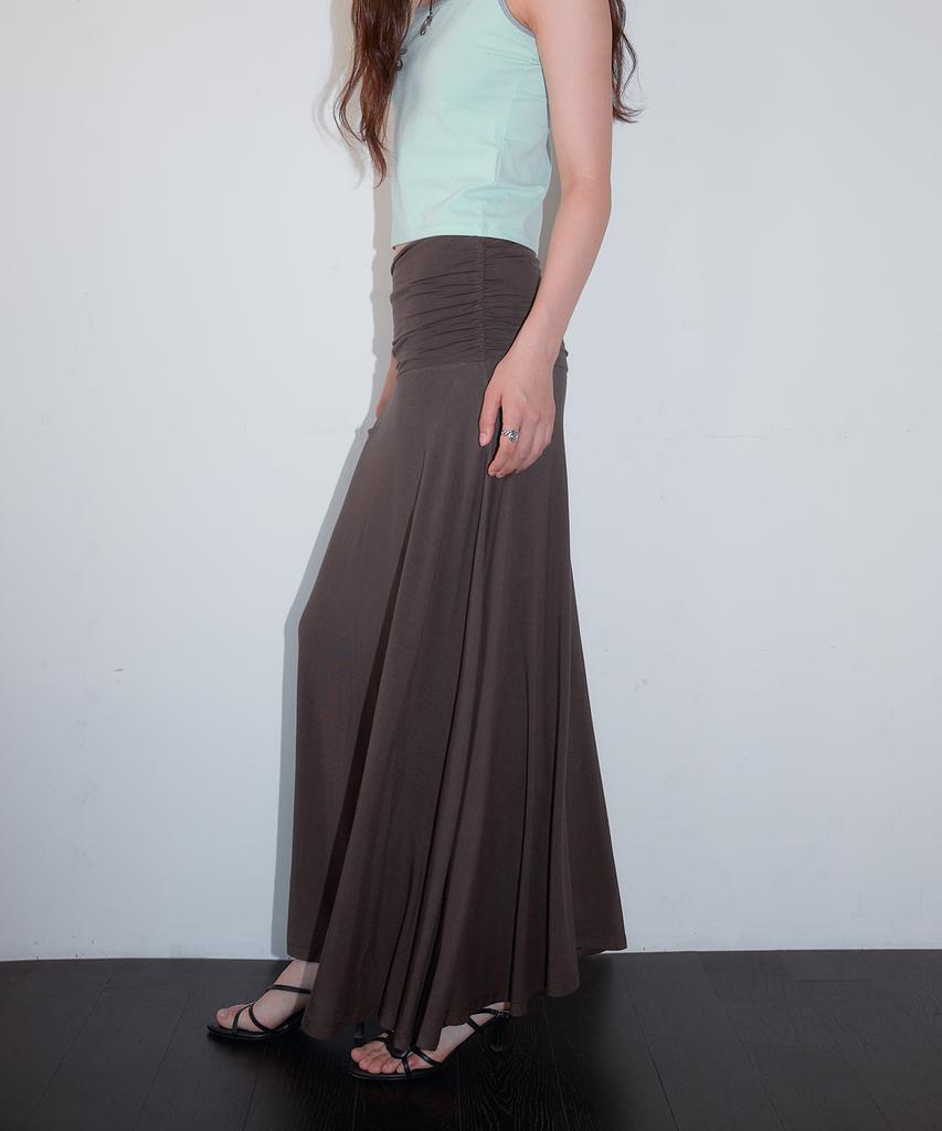 Hombadittingjeu Cotton Shirring Long Skirt (Brown)