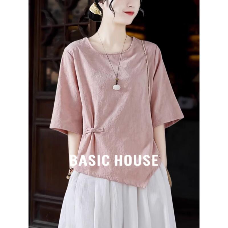Basic House New Chinese Style Frog Button Half Sleeve Shirt XL