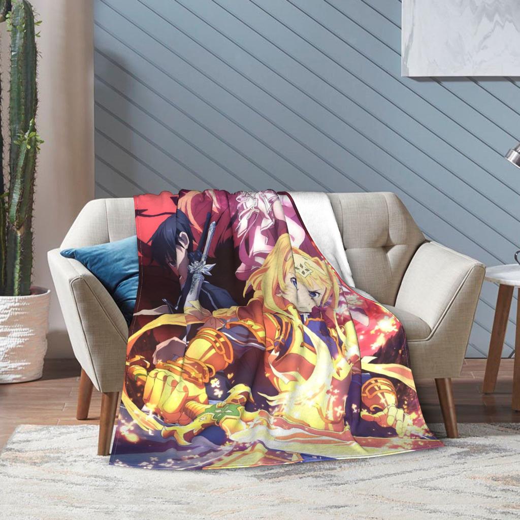 Super Soft Sword Art Online Kirito Asuna Throw Blanket Fleece Flannel Lightweight Blanket Cozy Fluffy Blankets All Season Use