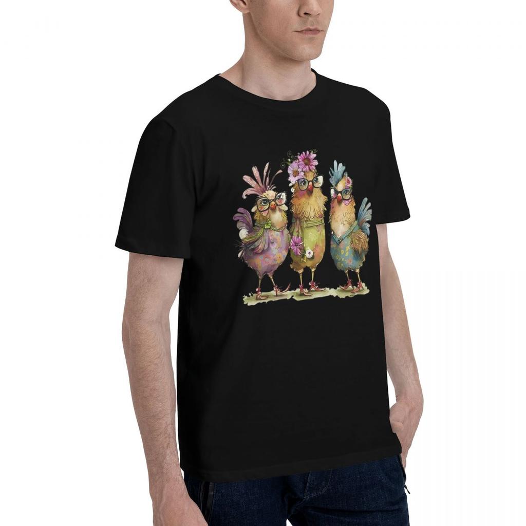 Chicken Print 100 Cotton Casual Breathable Confortable Clothes Funny TShirt For Men Funny Shirt