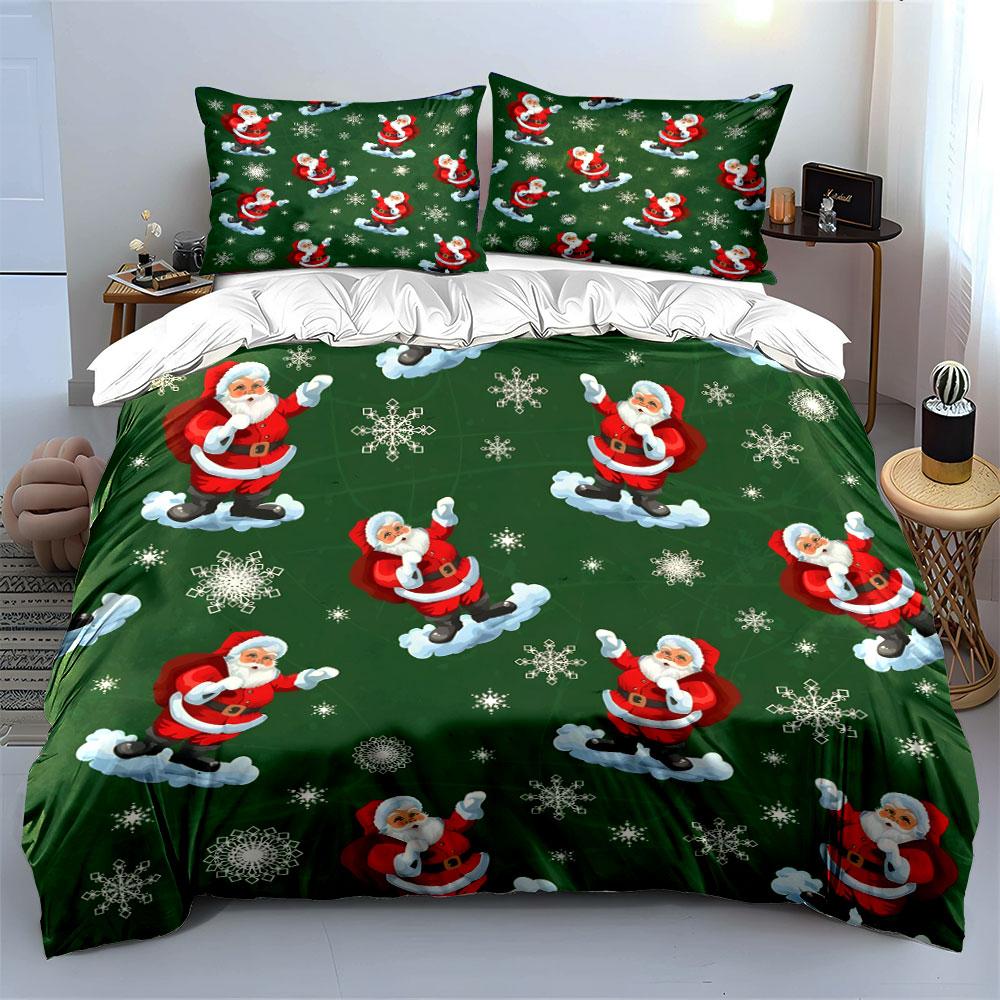 Christmas Santa and Snowflakes Bedding Duvet Cover Set Duvet Cover Pillowcases (1*Duvet Cover 2*Pillowcases, without duvet insert)