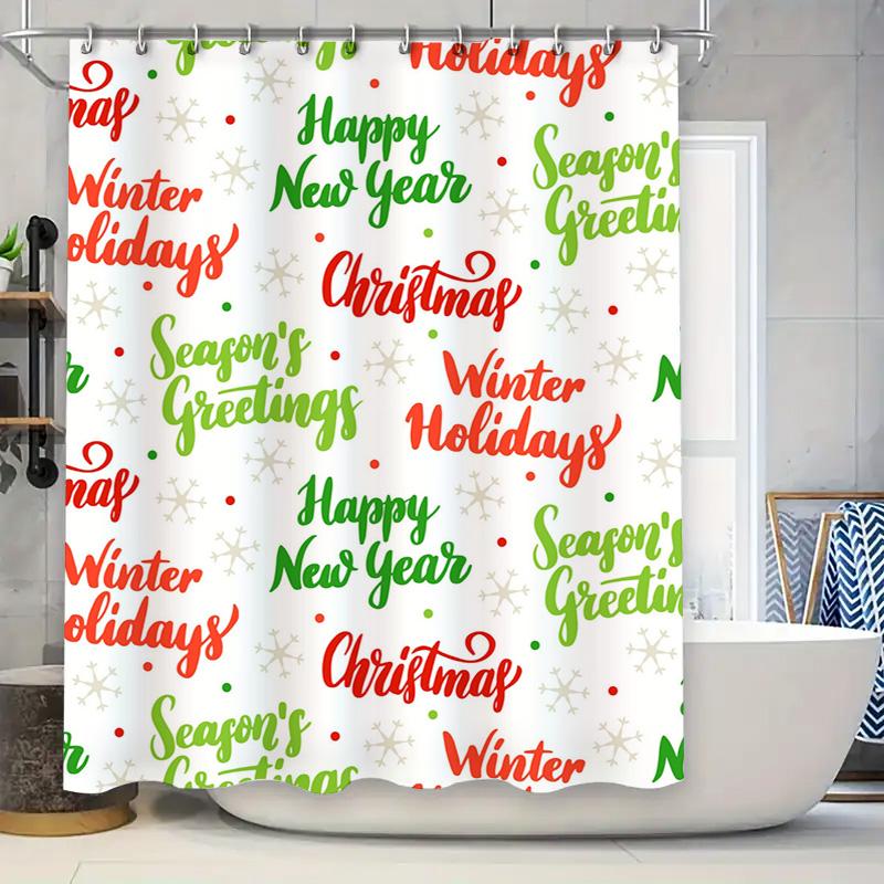 Tu Christmas Shower Curtain Festive Holiday Bathroom Decor Waterproof Farmhouse Modern Pattern Winter Holiday Season Home Decor