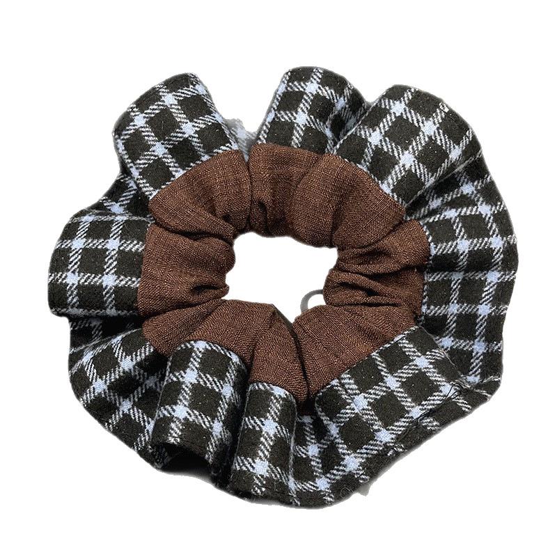 2025 Autumn/Winter Color Block Plaid Patchwork High Elasticity Hair Rope - Korean Style Temperament Ponytail Hair Accessory
