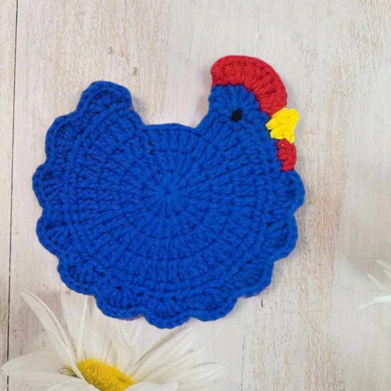 Crochet Hen Coaster, Handmade Chicken Shape Knitted Mat for Coffee Cup, Cute Kitchen Countertop Bar Accessory