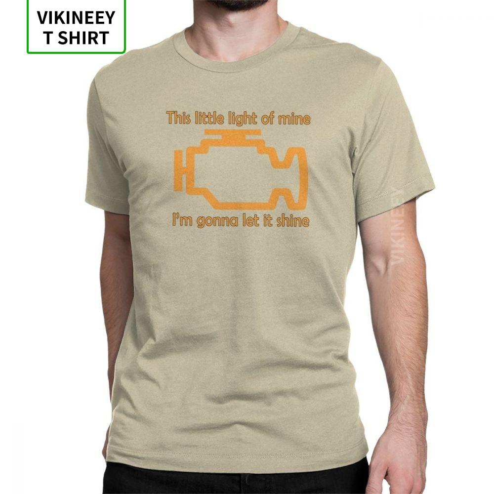 Check Engine Let It Shine Mechanic Mens T Shirt Car Fix Engineer Vintage Tees Short Sleeve TShirts Cotton Printed Clothes