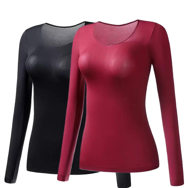 2 Stück Damen Thermounterwäsche Herbst Winter Unterhemd Langarm-T-Shirt Dünnes Oberteil Zweite Haut Damen Thermisch L-XL