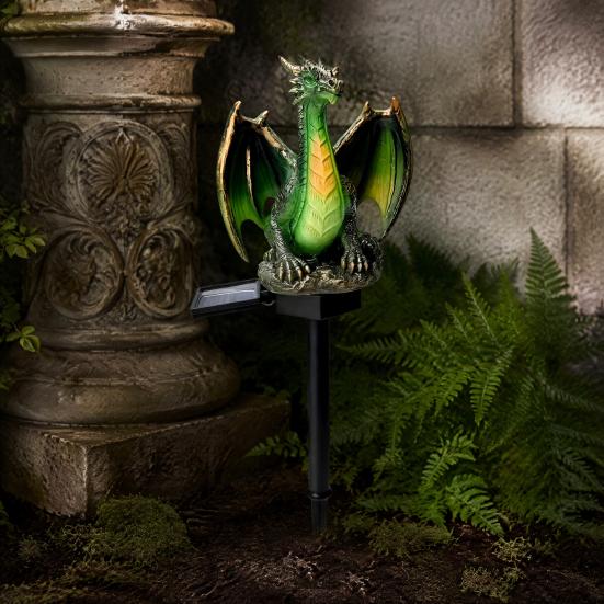 Solar Powered Magical Dragon Ornaments Garden Light, Waterproof Medieval Statue Lamp, Outdoor Decorative Figurine Stakes Gothic Fantasy Decor