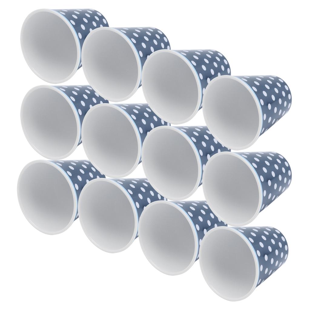 12Pcs Milk Cup AntiScalding Melamine BlueDots Pattern Drinkware Kit for Home Restaurant