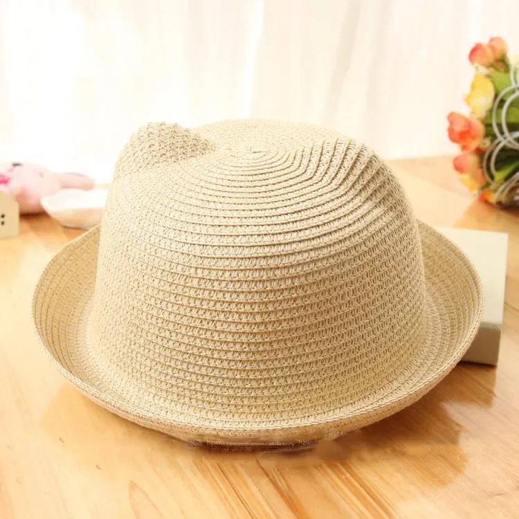 Fashion Lovely Girls Boys Straw Hats Headdress Summer Kids Baby Bucket Sun Hat Cute Ear Solid Floppy Beach Cap For Children
