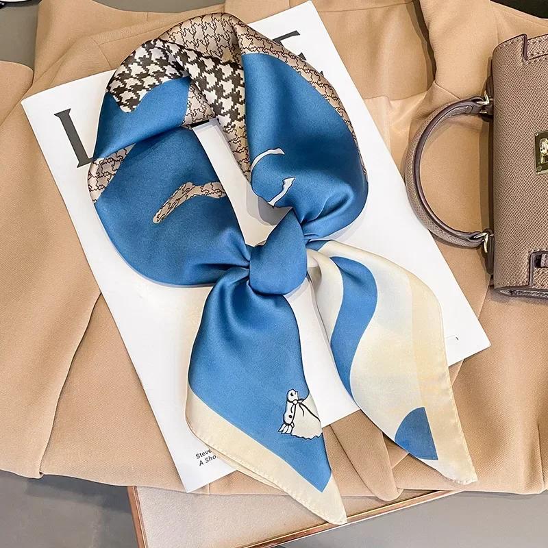 New 70*70cm Silk Satin Hair Scarf Women Handkerchief Printed Female Square Head Bandana Small Neck Muffler Hijab Lady Girl