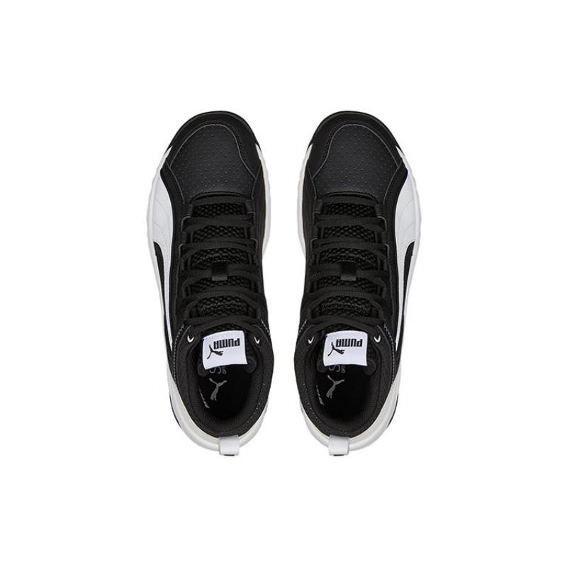 Puma REBOUND Future Evo Tissu de Base Cuir Mi-haut Rétro Chaussures de Basketball Unisexe Noir Blanc 386379-01