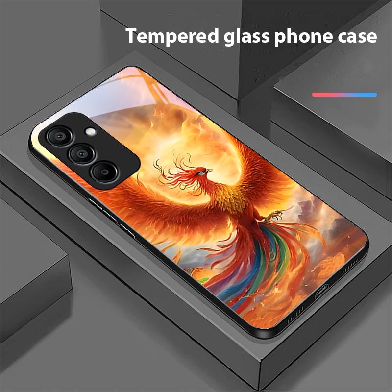 Feuerphönix Hohe Gangart Für Samsung Galaxy A15 5G 54 4G 51 50 24 35 90 71 12 51 53 52S 80 22 34 Schwarze Gehärtetes Glas Handyhülle