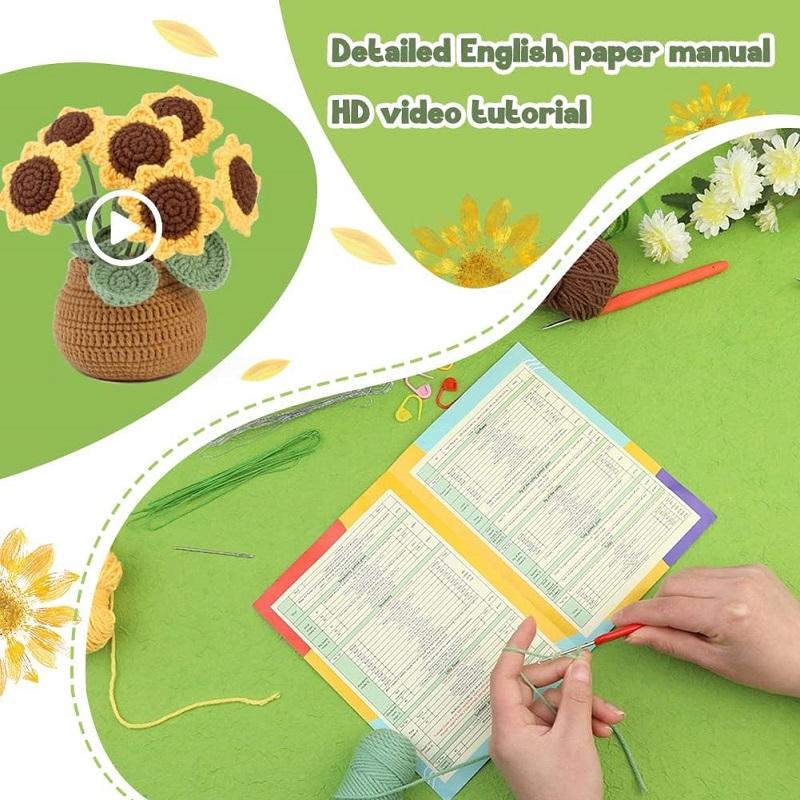 Flower Crochet Kit for Beginners Crochet Starter Kit for Complete Beginners Adults Crocheting Knitting Kit with Tutorials