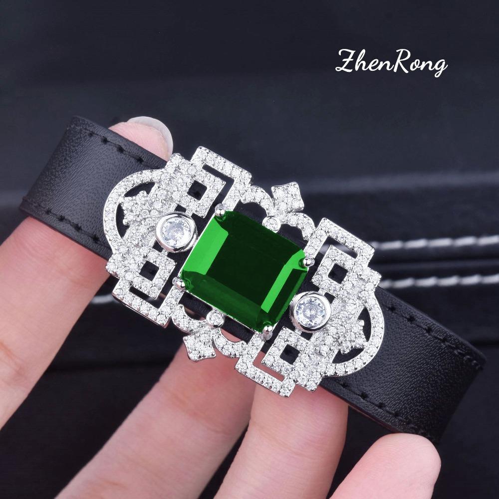 

Simulated Emerald Choker Bracelet Pendant Three-Way Wear Micro-Pave Full Diamond Watch Band Wristband