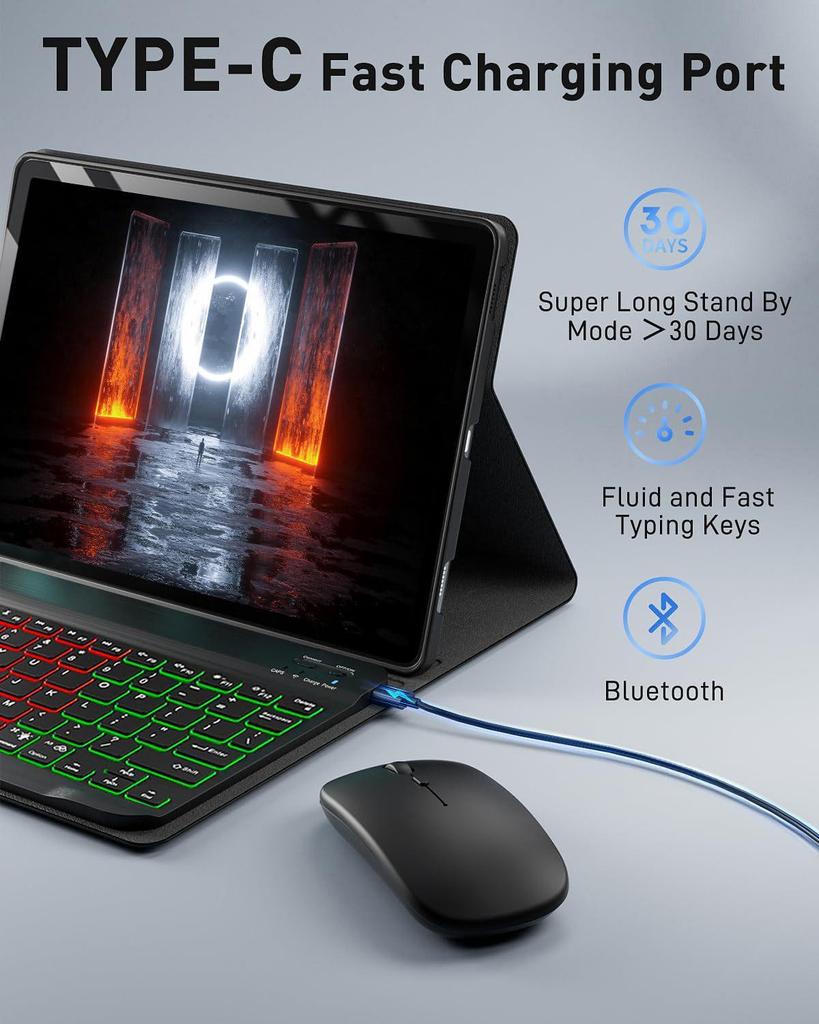 Lenovo M11 Tablet Protective Case with Colorful Backlit Bluetooth Keyboard (2025)
