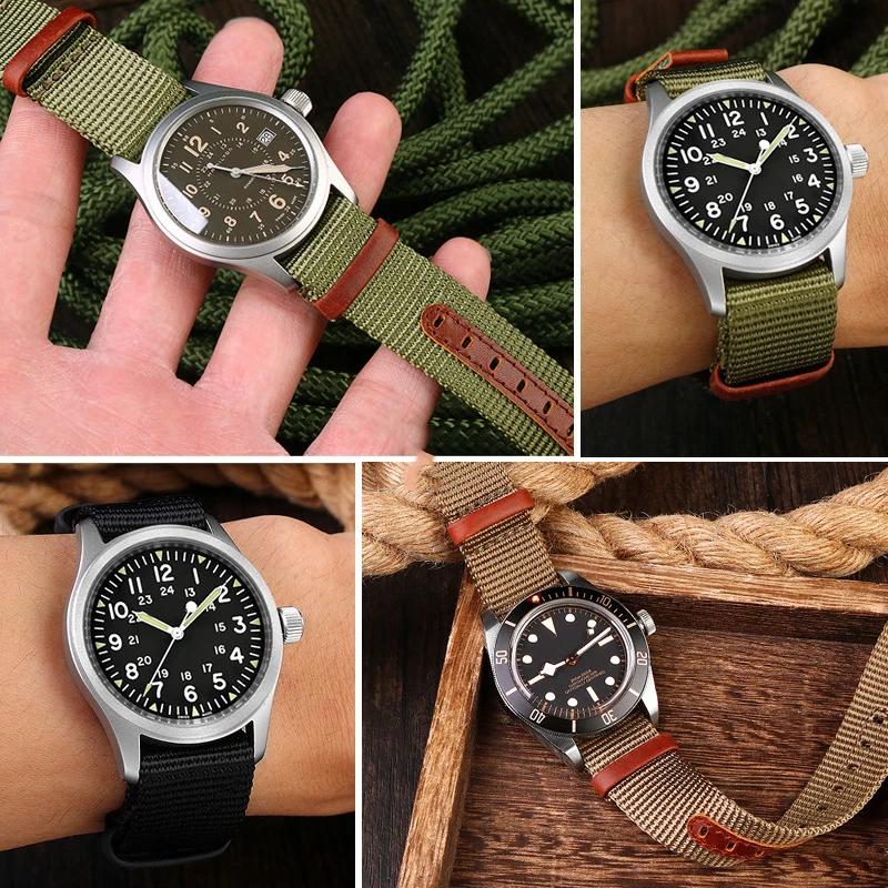 Nylon &Leather Watch Strap 20mm  Watch Strap 22mm Watch Band Watchbands Adapt To All Kinds of Military Watches UTHAI G22