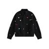 Unisex Vintage Short Cropped Jacket With Embroidered Floral Detail Cotton Zip-Up Hooded Outerwear Casual Wear