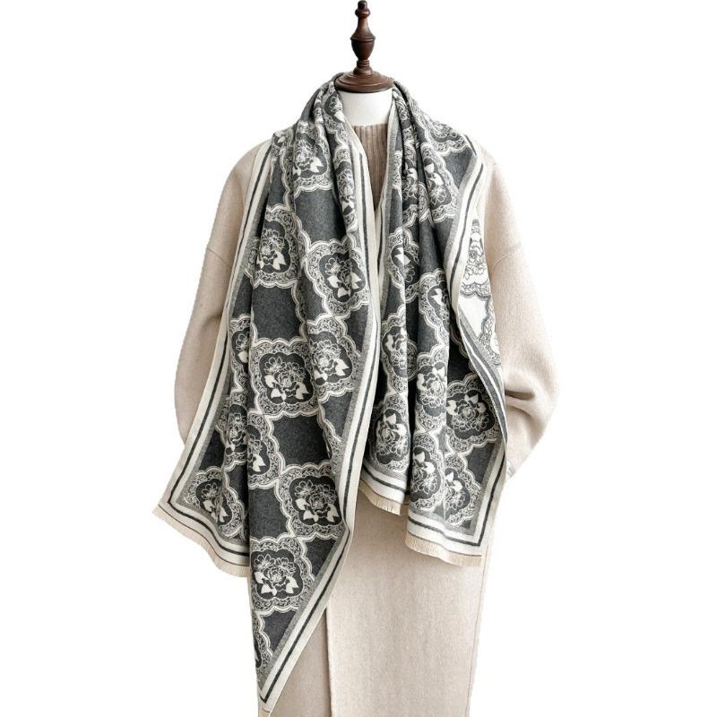 Design sense versatile accessories large shawl thickened warm scarf elegant celebrity shawl outer scarf