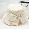 Bucket Hat with Hand-Knotted Bow Decoration Flat Dome Wide Brim Women Fisherman Hat Summer Outdoor Sun Protection Hat