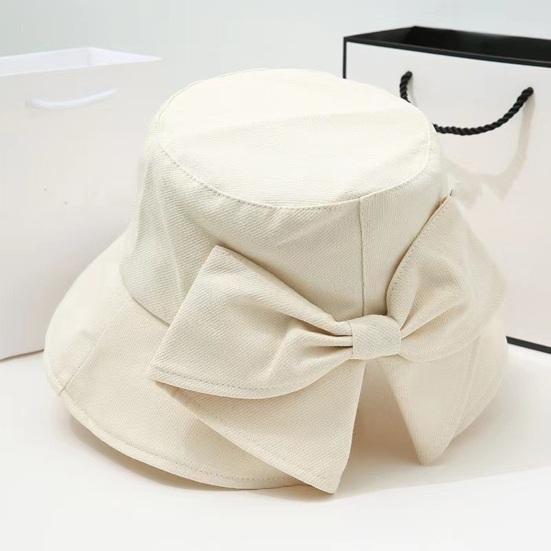 Bucket Hat with Hand-Knotted Bow Decoration Flat Dome Wide Brim Women Fisherman Hat Summer Outdoor Sun Protection Hat
