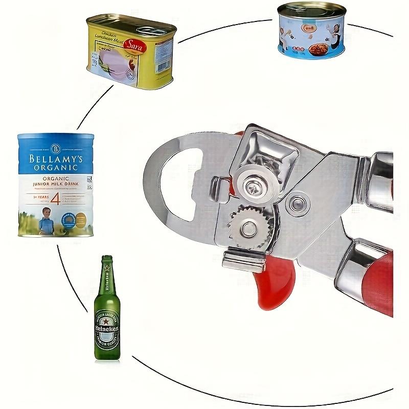 Manual Can Opener with Safety Cover and Ergonomic Red Handle - Heavy-duty and Easy To Grip Kitchen Tool, Perfect Gift for Christmas