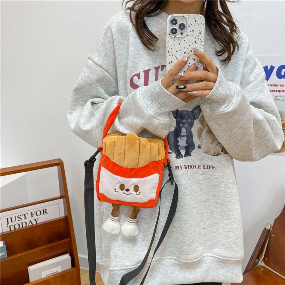 Doll Plush French Fries Handbag Crossbody Bag Shoulder Bag Casual Cartoon Hamburger Bag  Girl