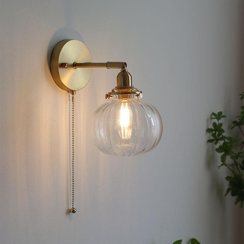 Nordic Japanese Brass & Glass Pumpkin Wall Lamp for Living Room, Bathroom, or Hallway