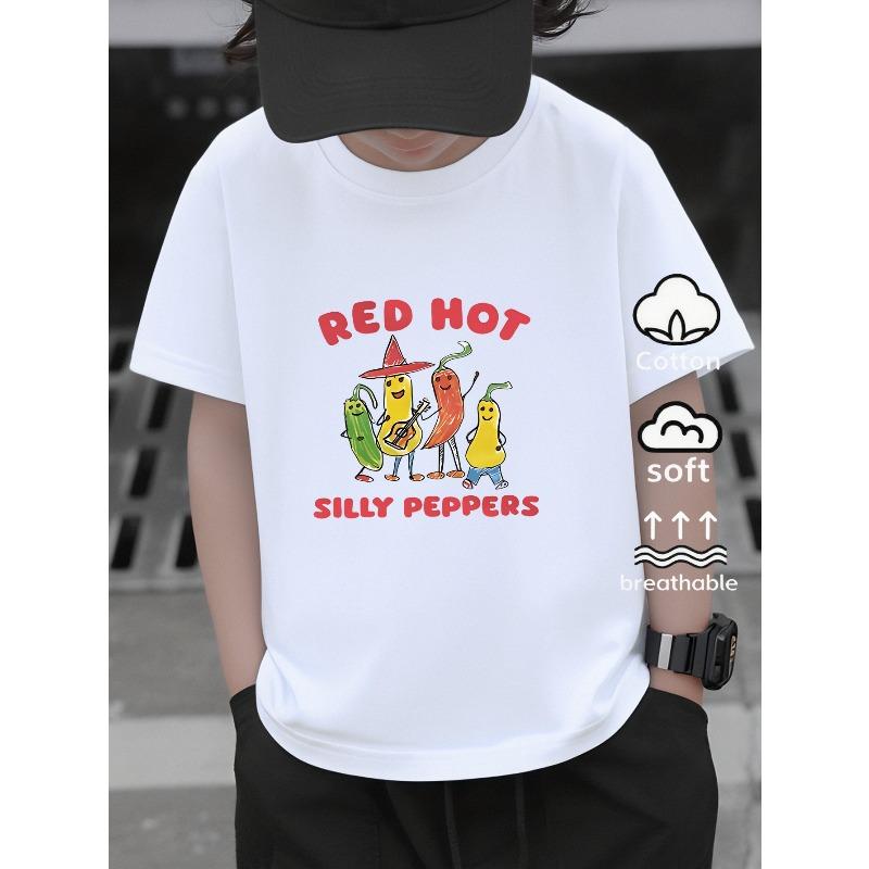 European sizes Short-Sleeve T-Shirt, Red Hot Silly Peppers Summer T-Shirt Print, Trendy And Fashionable Print, Boys Casual Travel T-Shirt 110 белый