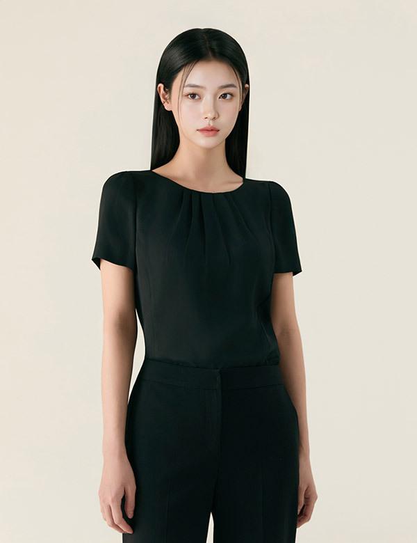 ROEM Basic Round Neck Short Sleeve Blouse Rmblg24R03