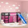 VidaXL Children's Mezzanine Bed and Curtains, Elevated Bed for Children with Ladder, Bedroom Storage Furniture, Modern, Pink 3207017